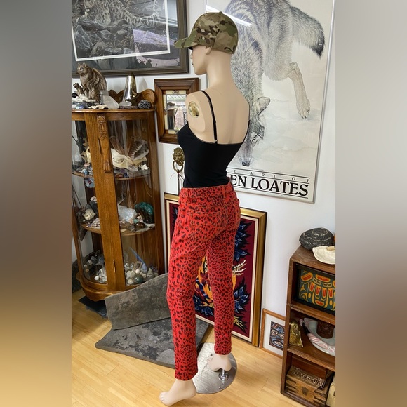 Orangish-Red Skinny Jeans with Black Leopard Spots - Picture 10 of 11